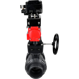 Кран шаровой BV4242E-FP-GRM-ISO Дн20 Ру10 полнопроходной, корпус - НПВХ, шар - НПВХ, уплотнение - EPDM, с пневмоприводом PA-DA-052, ручным дублером MON1-250-T26-ISO и пневмопозиционером YT-1000RSN без обратной связи