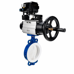 Затвор дисковый поворотный WBV3434Pf-2W-Fb-R Ду150 Ру16, корпус - углеродистая сталь WCB, диск - углеродистая сталь WCB, футерованный PTFE, уплотнение - PTFE, с пневмоприводом PA-DA-105-1 и позиционером YT-1000RSN без обратной связи