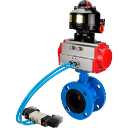 Затвор дисковый поворотный WBV1313E-2W-F-H Ду125 Ру16, корпус - чугун GGG40, диск - чугун GGG40, уплотнение - EPDM, с пневмоприводом PA-DA-130, пневмораспределителем 4M320-08 AC220V и БКВ APL-510N EX