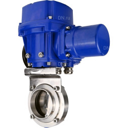 Затвор дисковый поворотный WBV3131E-2W-W-H Ду15 Ру10 под приварку, корпус - пищевая нержавеющая сталь 304, уплотнение - EPDM, с электроприводом QT-N-005M-O2-380VAC-У1 с моментной муфтой и штурвалом