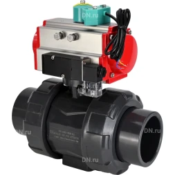 Кран шаровой BV4242E-FP-GRM-ISO Дн65 Ру10 полнопроходной, корпус - НПВХ, шар - НПВХ, уплотнение - EPDM, с пневмоприводом PA-SA-065, пневмораспределителем 4M310-08 AC220V и магнитным переключателем ALS200D