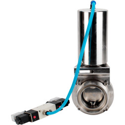 Затвор дисковый поворотный WBV3131E-2W-T-H Ду40 Ру10 резьбовой, пищевая нержавеющая сталь 304, уплотнение – EPDM, с пневмоприводом PA-SA-85 и пневмораспределителем 4V320-08 AC220V