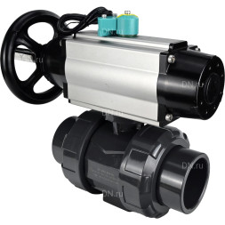 Кран шаровой BV4242E-FP-GRM-ISO Дн25 Ру10 полнопроходной, корпус - НПВХ, шар - НПВХ, уплотнение - EPDM, с пневмоприводом PA-DA-105-1 и магнитным переключателем ALS200D