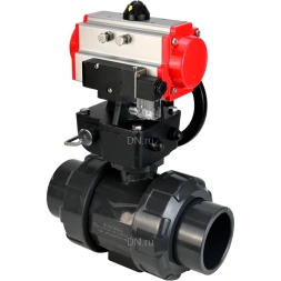 Кран шаровой BV4242E-FP-GRM-ISO Дн32 Ру10 полнопроходной, корпус - НПВХ, шар - НПВХ, уплотнение - EPDM, с пневмоприводом PA-DA-052, пневмораспределителем 4M310-08 DC24V и ручным дублером MON1-250-T26-ISO