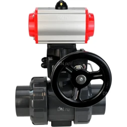 Кран шаровой BV4242E-FP-GRM-ISO Дн32 Ру10 полнопроходной, корпус - НПВХ, шар - НПВХ, уплотнение - EPDM, с пневмоприводом PA-DA-052, пневмораспределителем 4M310-08 DC24V и ручным дублером MON1-250-T26-ISO