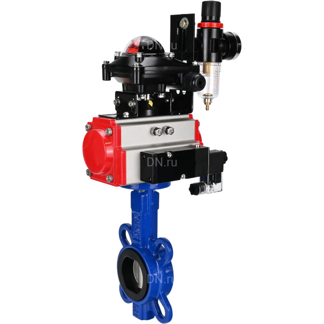 Затвор дисковый поворотный WBV1432N-2W-Fb-H Ду65 Ру16, корпус - чугун GGG50, диск - нержавеющая сталь 316L, уплотнение - NBR, с пневмоприводом PA-DA-065, пневмораспределителем 4M310-08 AC220V, БКВ APL-210N, БПВ AFC2000 в Барнауле