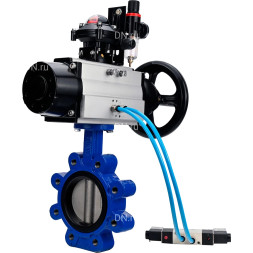 Затвор дисковый поворотный WBV1631E-2W-Fb-H Ду150 Ру16 LUG, корпус - чугун QT450, диск - нержавеющая сталь 304, уплотнение - EPDM, с пневмоприводом PA-DA-105-1, пневмораспределителем 4M320-08 AC220V, БКВ APL-210N и БПВ AFC2000