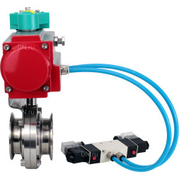 Затвор дисковый поворотный кламповый WBV3131E-2W-C-H Ду20 Ру10 корпус - пищевая нержавеющая сталь 304, уплотнение - EPDM, с пневмоприводом PA-DA-052, пневмораспределителем 4V320-10 AC220V и магнитным переключателем ALS200D