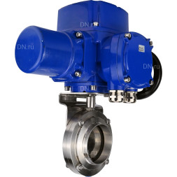 Затвор дисковый поворотный WBV3131E-2W-W-H Ду20 Ру10 под приварку, корпус - пищевая нержавеющая сталь 304, уплотнение - EPDM, с электроприводом QT-N-005M-O2-380VAC-У1 с моментной муфтой и штурвалом