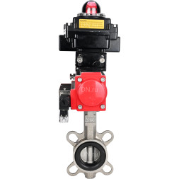 Затвор дисковый поворотный WBV3232V-2W-Fb-H Ду150 Ру16, корпус - нержавеющая сталь 316L, диск - нержавеющая сталь 316L, уплотнение - Viton, с пневмоприводом PA-DA-105, пневмораспределителем 4M310-08 DC24V и БКВ APL-410N EX