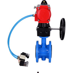 Затвор дисковый поворотный WBV1313E-2W-F-H Ду125 Ру16 фланцевый, корпус - чугун GGG40, диск - чугун GGG40, EPDM, с пневмоприводом PA-DA-130, пневмораспределителем 4V320-10 AC220V и ручным дублером MON1-250-T26-ISO