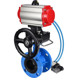 Затвор дисковый поворотный WBV1313E-2W-F-H Ду125 Ру16 фланцевый, корпус - чугун GGG40, диск - чугун GGG40, EPDM, с пневмоприводом PA-DA-130, пневмораспределителем 4V320-10 AC220V и ручным дублером MON1-250-T26-ISO