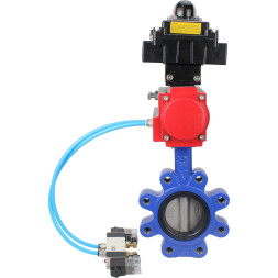 Затвор дисковый поворотный WBV1631E-2W-Fb-H Ду100 Ру16 LUG корпус - чугун QT450, диск - нержавеющая сталь 304, уплотнение - EPDM, с пневмоприводом PA-SA-130, пневмораспределителем 4V320-08 AC220V и БКВ APL-410N EX