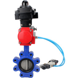 Затвор дисковый поворотный WBV1631E-2W-Fb-H Ду100 Ру16 LUG корпус - чугун QT450, диск - нержавеющая сталь 304, уплотнение - EPDM, с пневмоприводом PA-SA-130, пневмораспределителем 4V320-08 AC220V и БКВ APL-410N EX