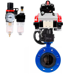 Затвор дисковый поворотный WBV1331E-2W-F-H Ду200 Ру16 фланцевый, чугун GGG40/нержавеющая сталь 304, EPDM, с пневмоприводом PA-DA-140, пневмораспределителем 4V320-08 AC220V, БКВ APL-410N EX, ручным дублером MON4-1200-T54-ISO и БПВ AFC2000