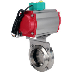 Затвор дисковый поворотный WBV3131S-2W-W-H Ду65 Ру10 под приварку, пищевая нержавеющая сталь 304, уплотнение - Silicon, с пневмоприводом PA-DA-052, пневмораспределителем 4M310-08 DC24V и магнитным переключателем ALS200D