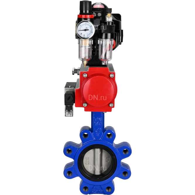 Затвор дисковый поворотный WBV1631N-2W-Fb-H Ду125 Ру16 LUG корпус - чугун QT450, диск - нержавеющая сталь 304, уплотнение - NBR, с пневмоприводом PA-DA-105, пневмораспределителем 4M310-08 DC24V, БКВ APL-510N EX и БПВ AFC2000 в Барнауле