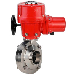 Затвор дисковый поворотный WBV3131S-2W-W-H Ду32 Ру10 под приварку, корпус - пищевая нержавеющая сталь 304, уплотнение - Silicon, с электроприводом QT-EX-005M-O2-220VAC-У1 с моментной муфтой и штурвалом