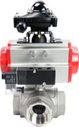 Кран шаровой BV3232P(4pc)-SP-3WL-T-ISO-H Ду50 Ру63 стандартнопроходной трехходовой L-тип, нерж. сталь SS316, внутренняя резьба, уплотнение - PTFE, пн.приводом PA-SA-083, пн.распределителем 4M310-08 DC24V и БКВ APL-210N