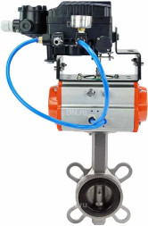 Затвор дисковый поворотный WBV3232V-2W-Fb-H Ду125 Ру16, корпус - нержавеющая сталь 316L, диск - нержавеющая сталь 316L, уплотнение - Viton, с пневмоприводом PA-SA-130 и с электропневматическим поворотным позиционером YT-1000RSN без обратной связи