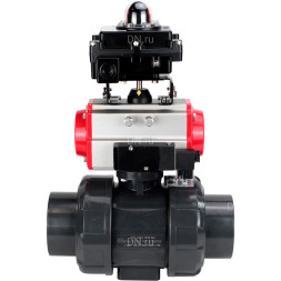 Кран шаровой BV4242E-FP-GRM-ISO Дн25 Ру10 полнопроходной, корпус - НПВХ, шар - НПВХ, уплотнение - EPDM, с пневмоприводом PA-SA-052, пневмораспределителем 4M310-08 AC220V и БКВ APL-410N EX