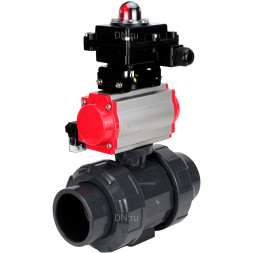 Кран шаровой BV4242E-FP-GRM-ISO Дн25 Ру10 полнопроходной, корпус - НПВХ, шар - НПВХ, уплотнение - EPDM, с пневмоприводом PA-SA-052, пневмораспределителем 4M310-08 AC220V и БКВ APL-410N EX