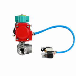 Кран шаровой BV3232P(4pc)-SP-3WT-T-ISO-H WDVF Ду25 Ру63 стандартнопроходной, 3-ходовой Т-тип, внутренняя резьба, нержавеющая сталь AISI 316, с пневмоприводом PA-DA-065, пневмораспределителем 4V320-10 AC220V и магнитным переключателем ALS200D