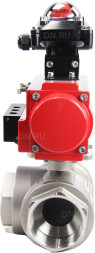 Кран шаровой BV3232P(4pc)-SP-3WL-T-ISO-H Ду65 Ру40 стандартнопроходной трехходовой L-тип, нерж. сталь SS316, внутренняя резьба, уплотнение - PTFE, пн.приводом PA-SA-105, пн.распределителем 4M310-08 DC24V и БКВ APL-210N