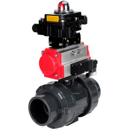 Кран шаровой BV4242E-FP-GRM-ISO Дн32 Ру10 полнопроходной, корпус - НПВХ, шар - НПВХ, уплотнение - EPDM, с пневмоприводом PA-SA-052, пневмораспределителем 4M310-08 AC220V и БКВ APL-410N EX