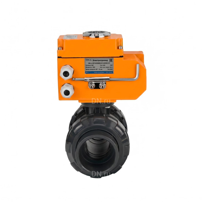 Кран шаровой BV4242E-FP-GRM-ISO Дн65 Ру10 полнопроходной, корпус - НПВХ, шар - НПВХ, уплотнение - EPDM, с электроприводом QT-N-005EM-O1-380VAC-У1 HARK в Барнауле