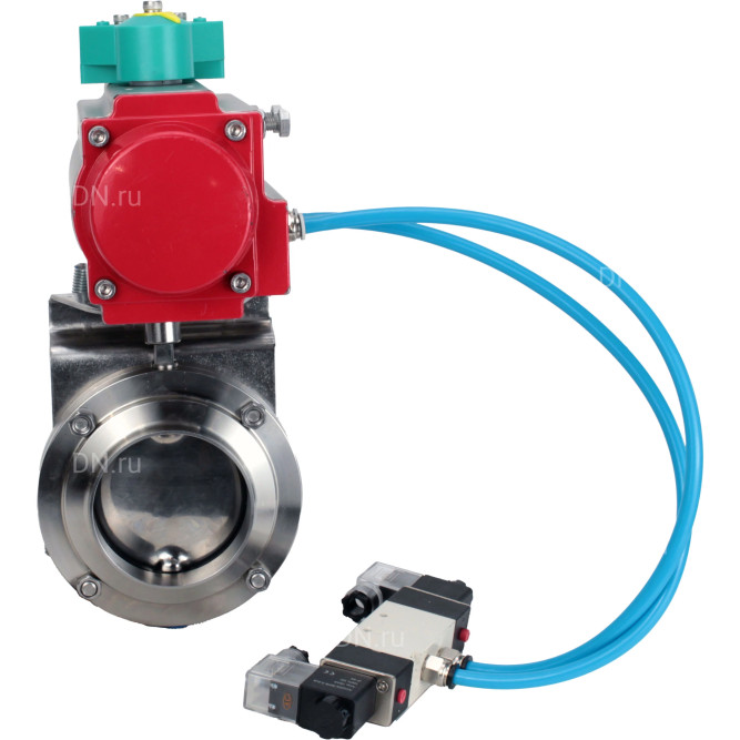 Затвор дисковый поворотный WBV3131S-2W-W-H Ду15 Ру10 под приварку, пищевая нержавеющая сталь 304, уплотнение - Silicon, с пневмоприводом PA-DA-052, пневмораспределителем 4V320-08 AC220V и магнитным переключателем ALS200D в Барнауле