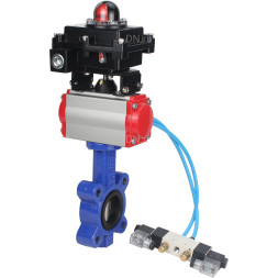 Затвор дисковый поворотный WBV1616N-2W-Fb-H Ду65 Ру16 LUG корпус - чугун QT450, диск - чугун QT450, уплотнение - NBR, с пневмоприводом PA-DA-065, пневмораспределителем 4V320-10 AC220V и БКВ APL-410N EX