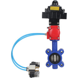 Затвор дисковый поворотный WBV1616N-2W-Fb-H Ду65 Ру16 LUG корпус - чугун QT450, диск - чугун QT450, уплотнение - NBR, с пневмоприводом PA-DA-065, пневмораспределителем 4V320-10 AC220V и БКВ APL-410N EX