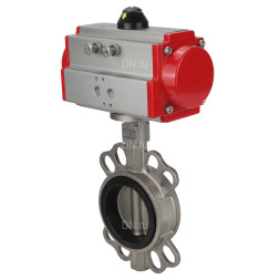 Затвор дисковый поворотный WBV3232E-2W-Fb-H Ду125 Ру16, корпус - нержавеющая сталь 316L, диск - нержавеющая сталь 316L, уплотнение - EPDM, с пневмоприводом PA-SA-130 с возвратными пружинами