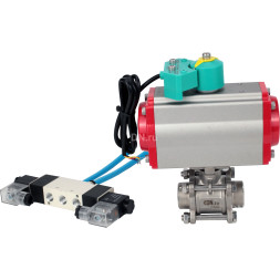 Кран шаровой BV3232P(3pc)-FP-W-ISO-H Ду20 Ру63 полнопроходной, корпус - нержавеющая сталь 316, уплотнение - PTFE, под приварку, с пневмоприводом PA-DA-052, пневмораспределителем 4V320-10 AC220V и магнитным переключателем ALS200D