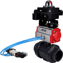 Кран шаровой BV4242E-FP-GRM-ISO Дн80 Ру10 полнопроходной, корпус - НПВХ, шар - НПВХ, уплотнение - EPDM, с пневмоприводом PA-DA-065, пневмораспределителем 4V320-10 AC220V и БКВ APL-410N EX
