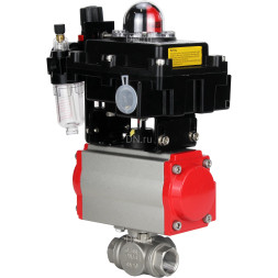 Кран шаровой BV3232P(4pc)-SP-3WL-T-ISO-H Ду25 Ру63 стандартнопроходной трехходовой L-тип, нержавеющая сталь SS316, внутренняя резьба, PTFE, пн.приводом PA-DA-052, пн.распределителем 4M310-08 AC220V, БКВ APL-410N EX и БПВ AFC2000