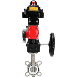 Затвор дисковый поворотный WBV3232P-2W-Fb-H Ду150 Ру16, корпус - нержавеющая сталь 316L, диск - нержавеющая сталь 316L, PTFE, с пневмоприводом PA-DA-130, пневмораспределителем 4M310-08 AC220V, БКВ APL-410N EX, ручным дублером MON3-700-T38-ISO