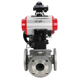 Кран шаровой BV3232P(4pc)-FP-3WL-F Ду15 Ру16 полнопроходной трехходовой, фланцевый, корпус - нержав.сталь SS316, с пневмоприводом PA-DA-052, пневмораспределителем 4M310-08 DC24V, БКВ APL-210N и ручным дублером MON1-250-T26-ISO