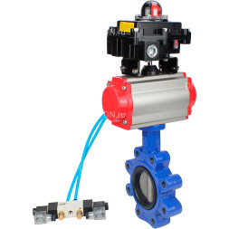 Затвор дисковый поворотный WBV1631N-2W-Fb-H Ду65 Ру16 LUG, корпус - чугун QT450, диск - нержавеющая сталь 304, уплотнение - NBR, с пневмоприводом PA-DA-065, пневмораспределителем 4M320-08 AC220V и БКВ APL-410N EX