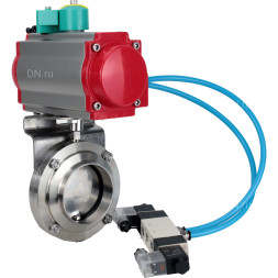 Затвор дисковый поворотный WBV3131S-2W-W-H Ду20 Ру10 под приварку, пищевая нержавеющая сталь 304, уплотнение - Silicon, с пневмоприводом PA-DA-052, пневмораспределителем 4V320-08 AC220V и магнитным переключателем ALS200D