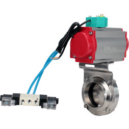 Затвор дисковый поворотный WBV3131S-2W-W-H Ду20 Ру10 под приварку, пищевая нержавеющая сталь 304, уплотнение - Silicon, с пневмоприводом PA-DA-052, пневмораспределителем 4V320-08 AC220V и магнитным переключателем ALS200D