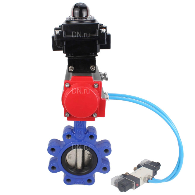 Затвор дисковый поворотный WBV1616N-2W-Fb-H Ду80 Ру16 LUG корпус - чугун QT450, диск - чугун QT450, уплотнение - NBR, с пневмоприводом PA-DA-083, пневмораспределителем 4V320-10 AC220V и БКВ APL-410N EX в Барнауле