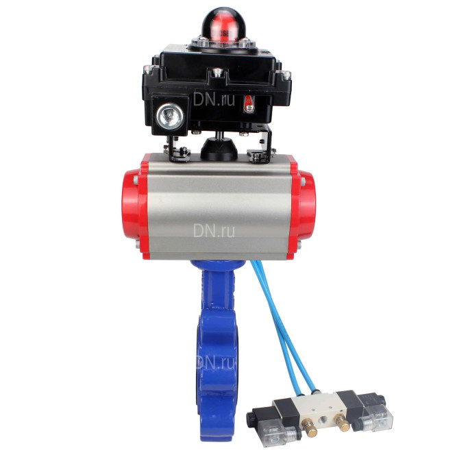 Затвор дисковый поворотный WBV1616N-2W-Fb-H Ду80 Ру16 LUG корпус - чугун QT450, диск - чугун QT450, уплотнение - NBR, с пневмоприводом PA-DA-083, пневмораспределителем 4V320-10 AC220V и БКВ APL-410N EX в Барнауле