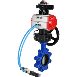 Затвор дисковый поворотный WBV1631N-2W-Fb-H Ду125 Ру16 LUG корпус - чугун QT450, диск - нержавеющая сталь 304, уплотнение - NBR, с пневмоприводом PA-DA-105, пневмораспределителем 4V320-08 AC220V, БКВ APL-210N и редуктором MON3-700-T38-ISO