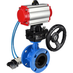 Затвор дисковый поворотный WBV1313E-2W-F-H Ду80 Ру16 фланцевый, корпус - чугун GGG40, диск - чугун GGG40, EPDM, с пневмоприводом PA-DA-105, пневмораспределителем 4V320-10 AC220V и ручным дублером MON1-250-T26-ISO