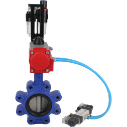 Затвор дисковый поворотный WBV1631E-2W-Fb-H Ду125 Ру16 LUG корпус - чугун QT450, диск - нержавеющая сталь 304, уплотнение - EPDM, с пневмоприводом PA-SA-140, пневмораспределителем 4V320-08 AC220V и БПВ AFC2000