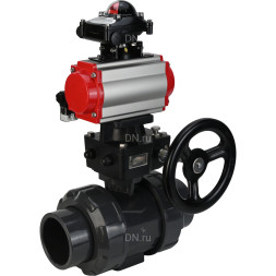Кран шаровой BV4242E-FP-GRM-ISO Дн20 Ру10 полнопроходной, корпус - НПВХ, шар - НПВХ, уплотнение - EPDM, с пневмоприводом PA-DA-052, пневмораспределителем 4M310-08 AC220V, ручным дублером MON1-250-T26-ISO и БКВ APL-210N