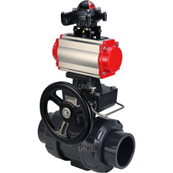 Кран шаровой BV4242E-FP-GRM-ISO Дн20 Ру10 полнопроходной, корпус - НПВХ, шар - НПВХ, уплотнение - EPDM, с пневмоприводом PA-DA-052, пневмораспределителем 4M310-08 AC220V, ручным дублером MON1-250-T26-ISO и БКВ APL-210N