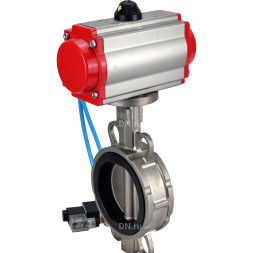 Затвор дисковый поворотный WBV3232V-2W-Fb-H Ду250 Ру16, корпус - нержавеющая сталь 316L, диск - нержавеющая сталь 316L, уплотнение - Viton, с пневмоприводом PA-SA-210 с возвратными пружинами, с пневмораспределителем 4V320-10 AC220V